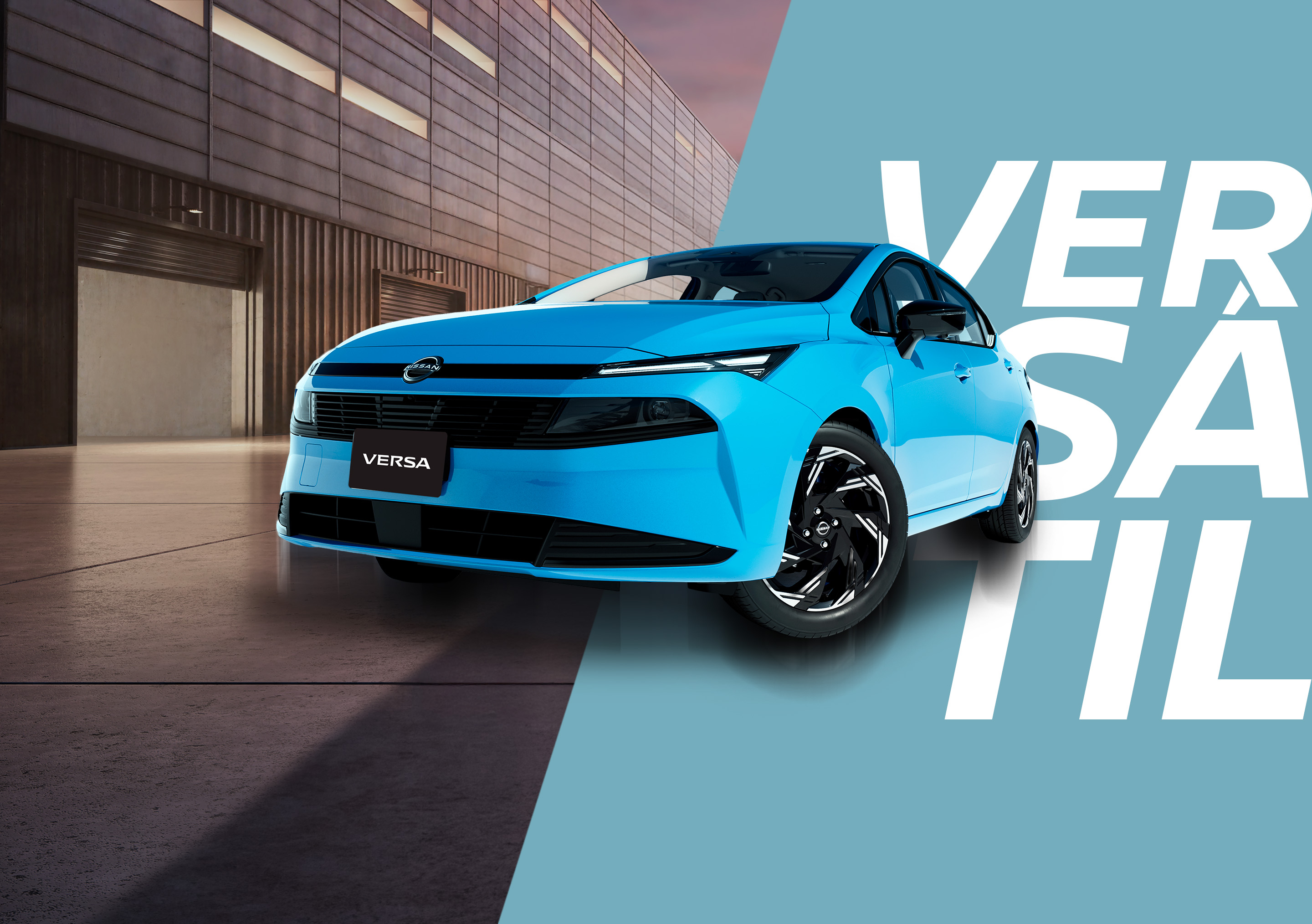 Diseño del Nissan Versa 2026 color aqua blue