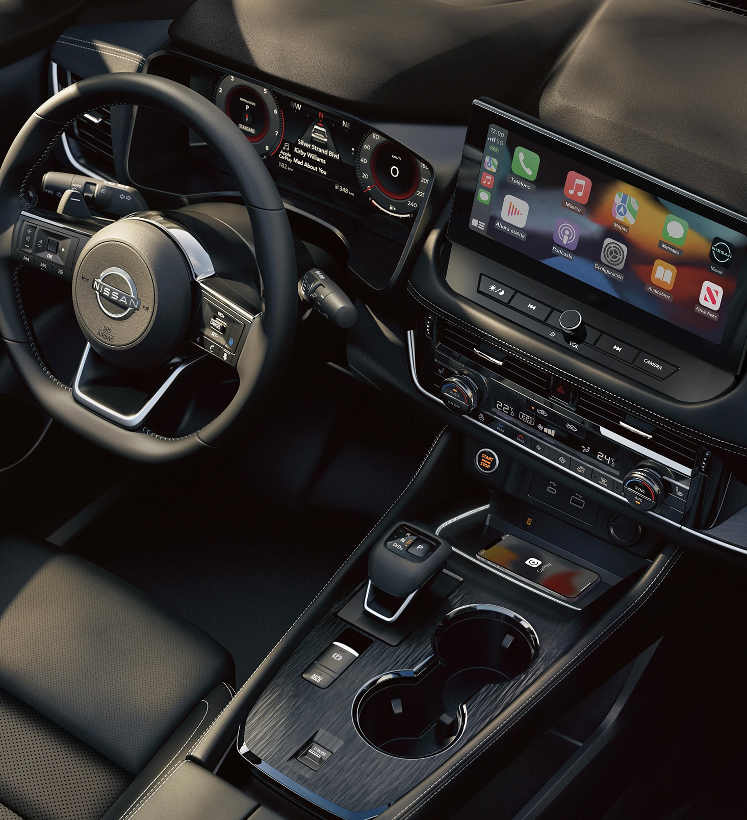 Tablero de Nissan X-Trail 2026 con tecnologías de NissanConnect®, Apple CaerPlay® y Android Auto®