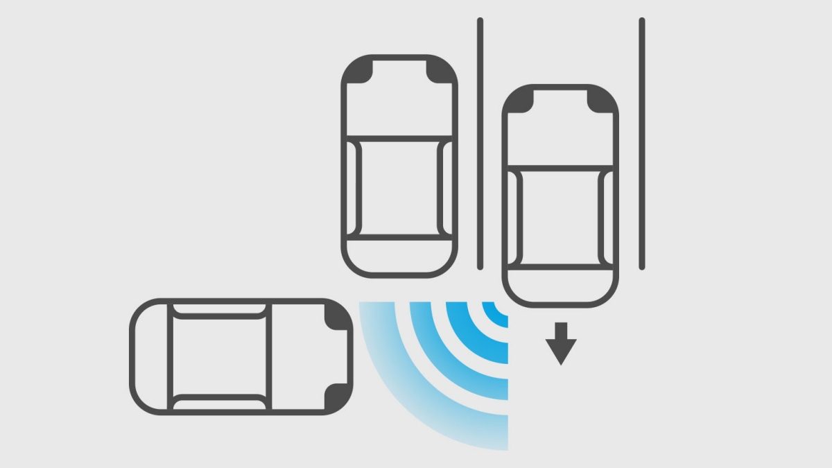 Iconos de SUV Nissan X-Trail e-POWER 2025 mostrando como funciona la alerta de tráfico cruzado